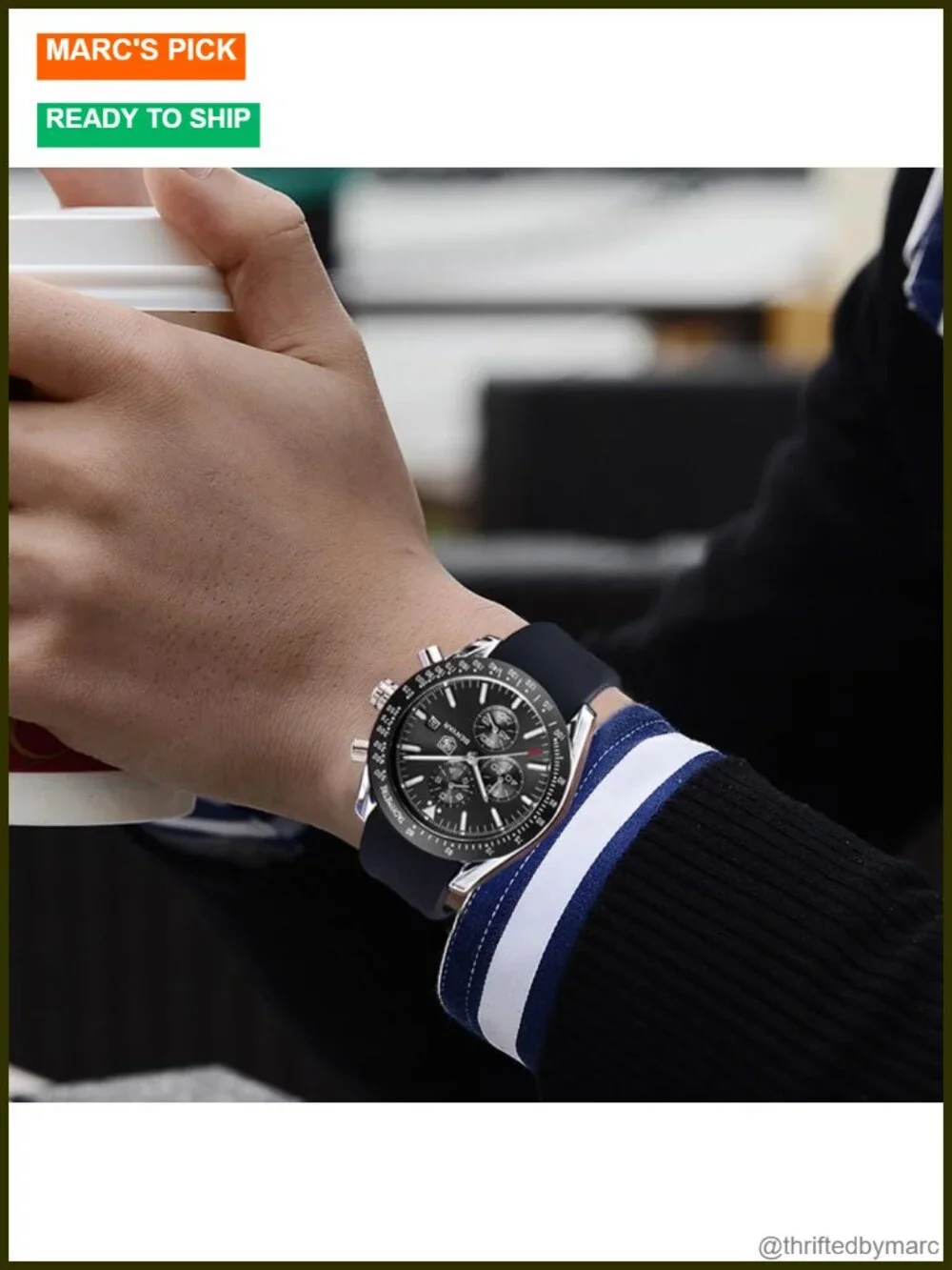 45mm Quartz Chronograph Watch with Leather Band, 30M Water Resistant